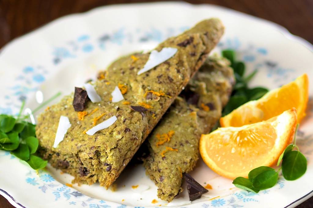 Moringa Scones with Tangerine, Coconut, and Chocolate Bits