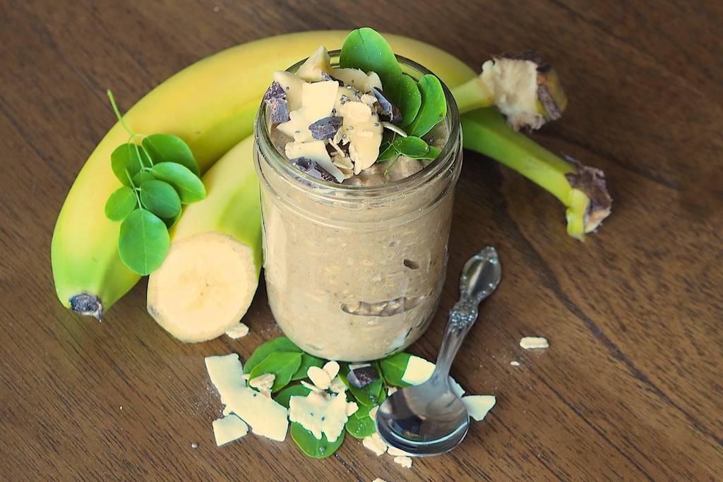 Moringa Overnight Oats: Creamy Chocolate Coconut Peanut Swirl